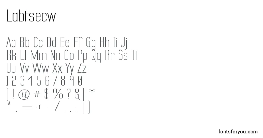 Czcionka Labtsecw – alfabet, cyfry, specjalne znaki