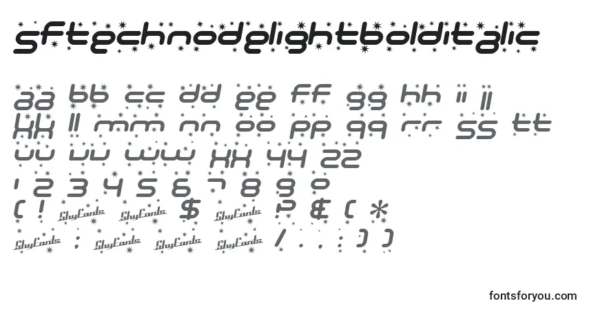Czcionka SfTechnodelightBoldItalic – alfabet, cyfry, specjalne znaki