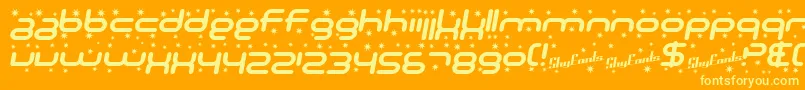 SfTechnodelightBoldItalic-Schriftart – Gelbe Schriften auf orangefarbenem Hintergrund