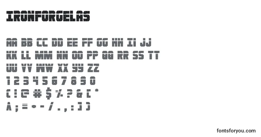 Schriftart Ironforgelas – Alphabet, Zahlen, spezielle Symbole
