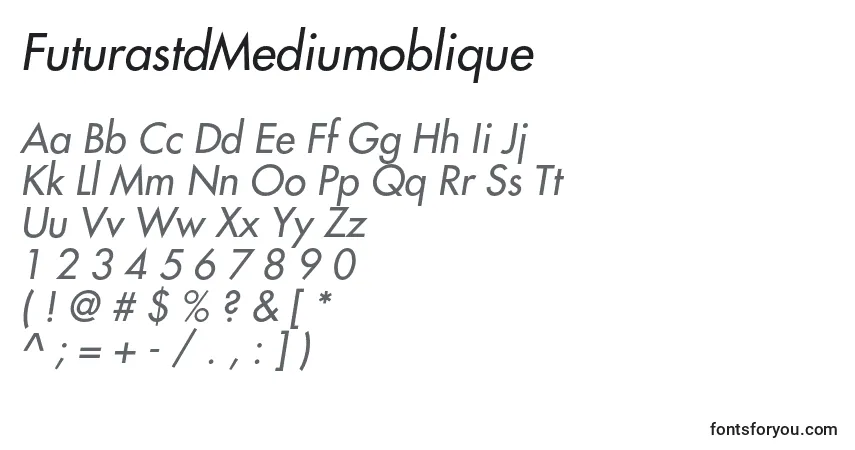 Шрифт FuturastdMediumoblique – алфавит, цифры, специальные символы