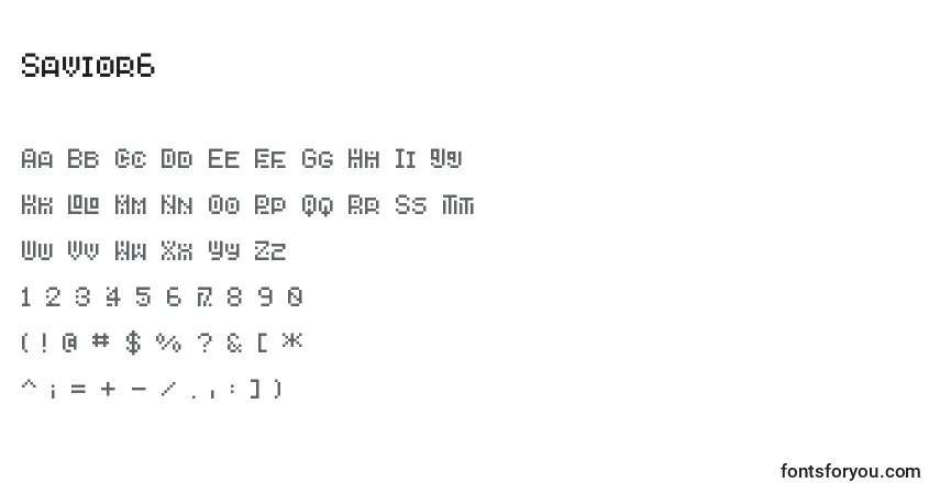 Czcionka Savior6 – alfabet, cyfry, specjalne znaki