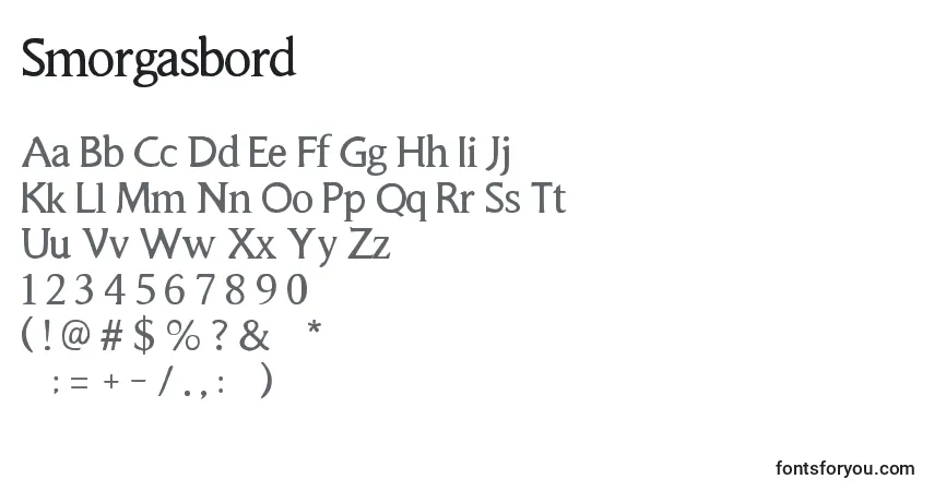 Czcionka Smorgasbord – alfabet, cyfry, specjalne znaki