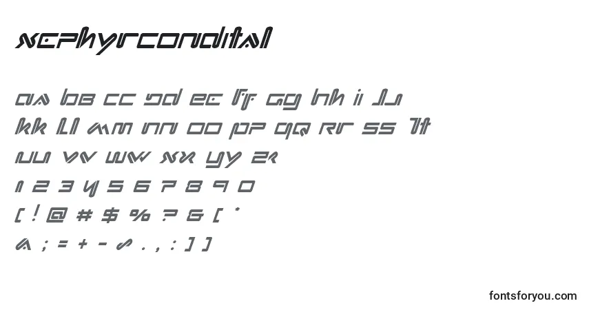 Xephyrcondital font – alphabet, numbers, special characters