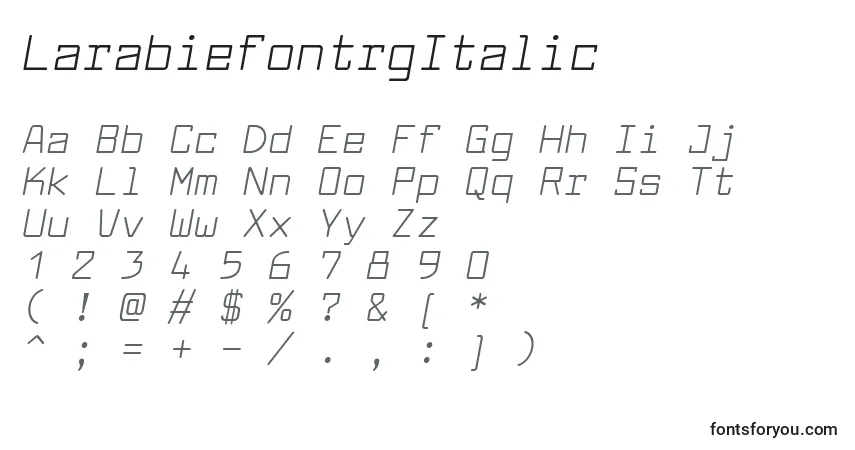 Шрифт LarabiefontrgItalic – алфавит, цифры, специальные символы