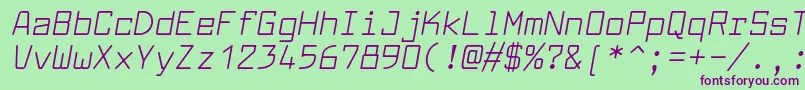 フォントLarabiefontrgItalic – 緑の背景に紫のフォント