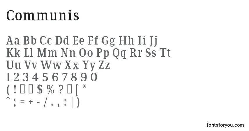 Schriftart Communis – Alphabet, Zahlen, spezielle Symbole