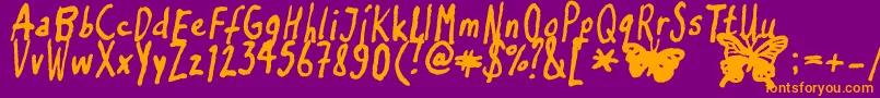 Inkyflutterby-Schriftart – Orangefarbene Schriften auf violettem Hintergrund