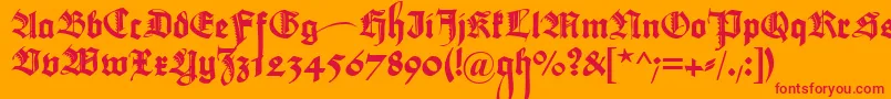 フォントMaximilianzierbuchstaben – オレンジの背景に赤い文字