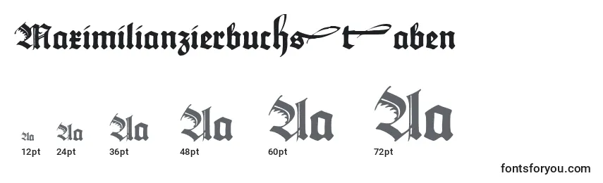 Maximilianzierbuchstaben-fontin koot
