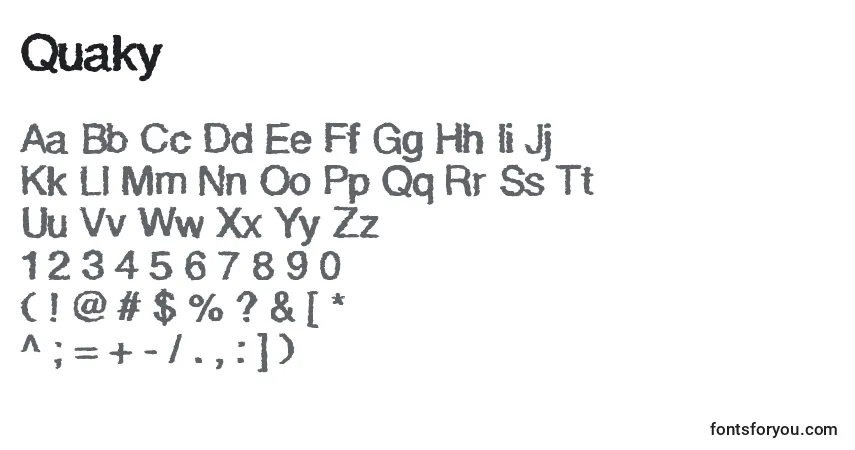 Czcionka Quaky – alfabet, cyfry, specjalne znaki