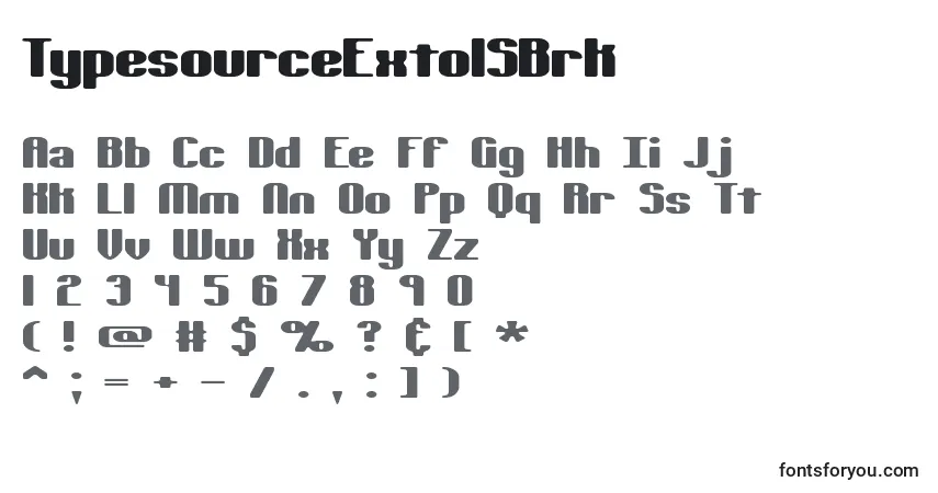 Czcionka TypesourceExtolSBrk – alfabet, cyfry, specjalne znaki
