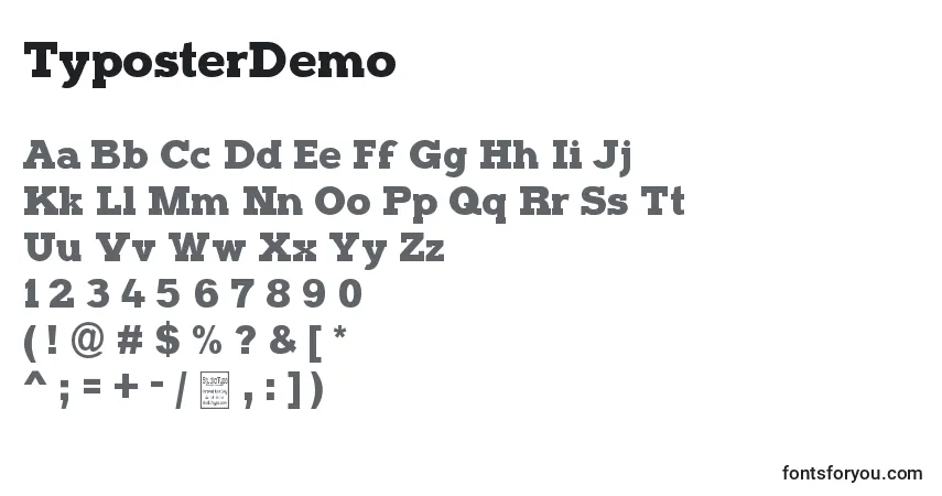 Schriftart TyposterDemo – Alphabet, Zahlen, spezielle Symbole