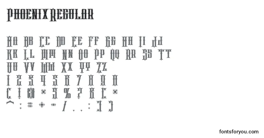 Schriftart PhoenixRegular (66221) – Alphabet, Zahlen, spezielle Symbole