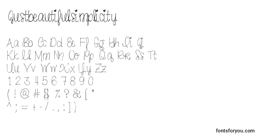 Schriftart Justbeautifulsimplicity – Alphabet, Zahlen, spezielle Symbole