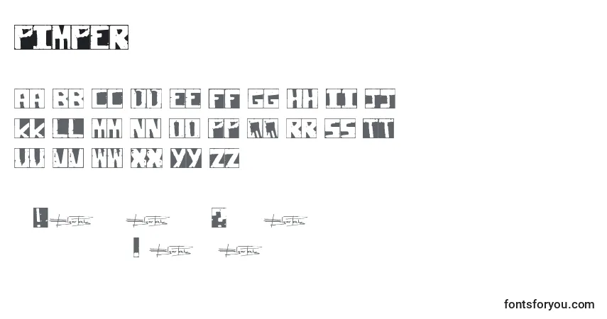 Czcionka Pimper – alfabet, cyfry, specjalne znaki