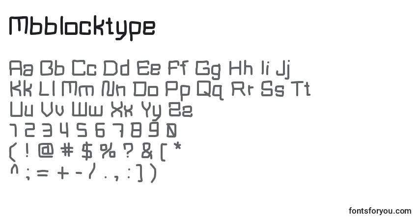 Schriftart Mbblocktype – Alphabet, Zahlen, spezielle Symbole
