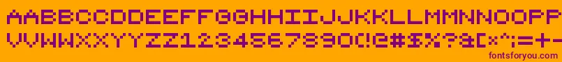 8bit16-Schriftart – Violette Schriften auf orangefarbenem Hintergrund