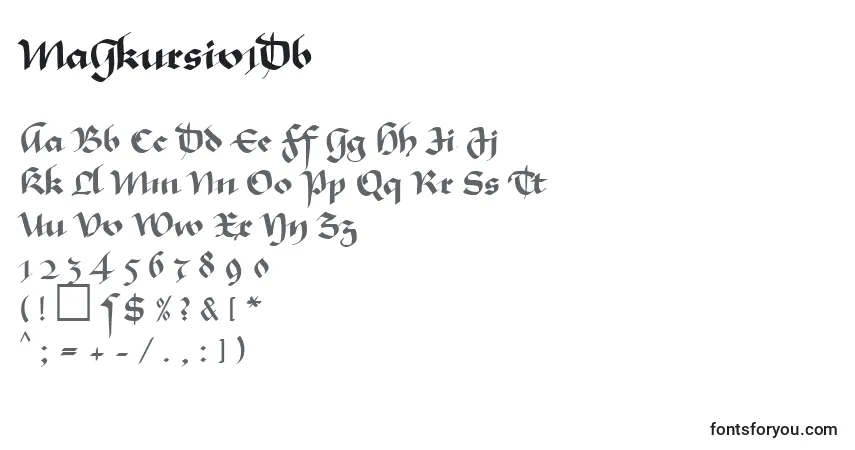 Czcionka MaGkursiv1Db – alfabet, cyfry, specjalne znaki