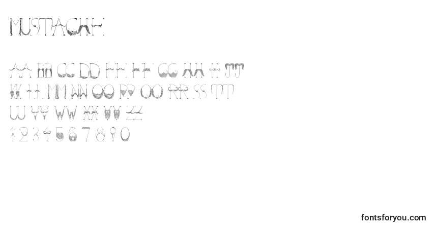 Czcionka Mustache – alfabet, cyfry, specjalne znaki