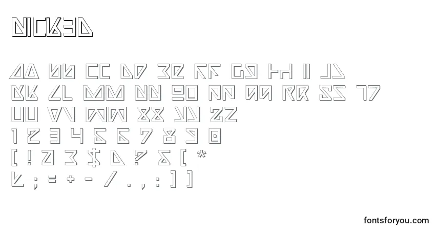 A fonte Nick3D – alfabeto, números, caracteres especiais
