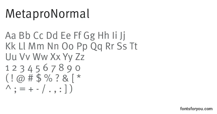 A fonte MetaproNormal – alfabeto, números, caracteres especiais