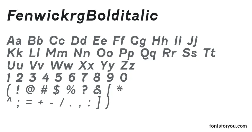 Шрифт FenwickrgBolditalic – алфавит, цифры, специальные символы