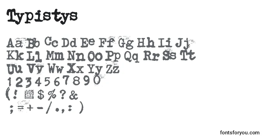 Schriftart Typistys – Alphabet, Zahlen, spezielle Symbole
