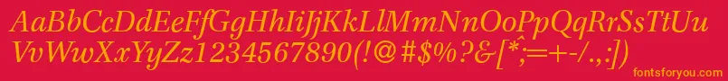 フォントF820RomanItalic – 赤い背景にオレンジの文字