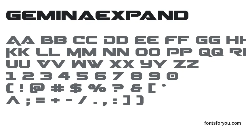 Schriftart Geminaexpand – Alphabet, Zahlen, spezielle Symbole