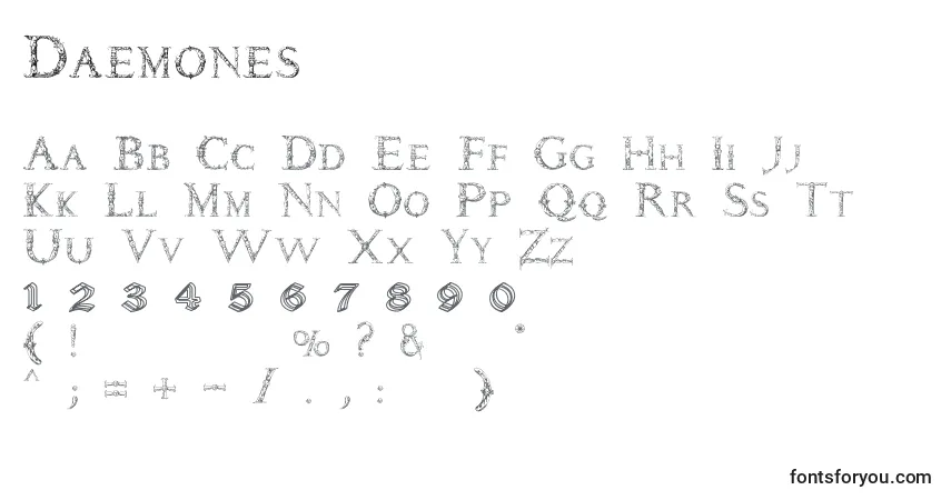 Czcionka Daemones – alfabet, cyfry, specjalne znaki