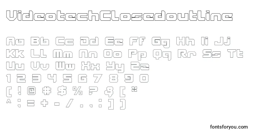 Czcionka VideotechClosedoutline – alfabet, cyfry, specjalne znaki