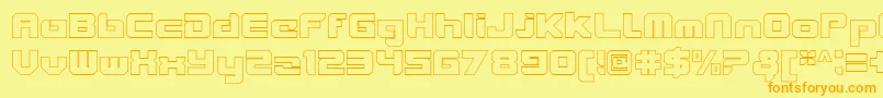 フォントVideotechClosedoutline – オレンジの文字が黄色の背景にあります。