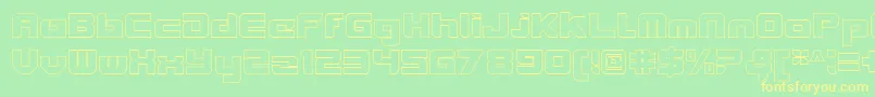 フォントVideotechClosedoutline – 黄色の文字が緑の背景にあります