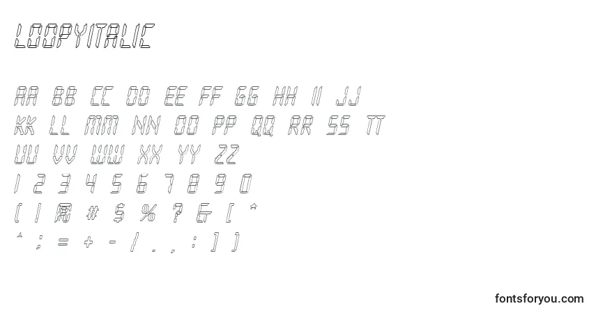 Шрифт LoopyItalic – алфавит, цифры, специальные символы