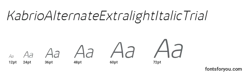 Размеры шрифта KabrioAlternateExtralightItalicTrial