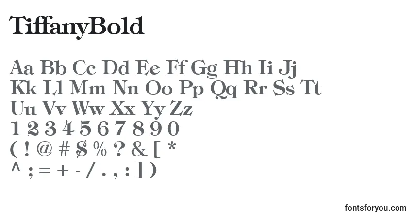 Czcionka TiffanyBold – alfabet, cyfry, specjalne znaki