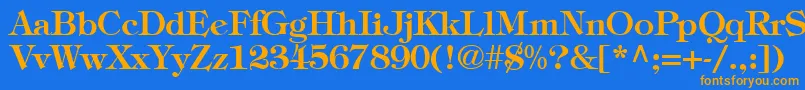 フォントTiffanyBold – オレンジ色の文字が青い背景にあります。