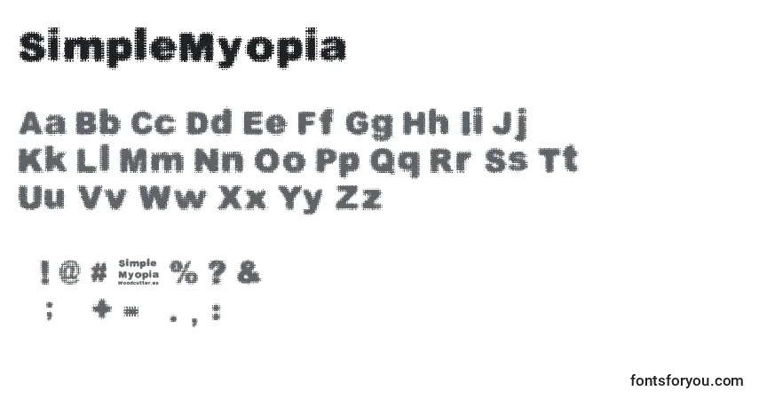 Czcionka SimpleMyopia – alfabet, cyfry, specjalne znaki