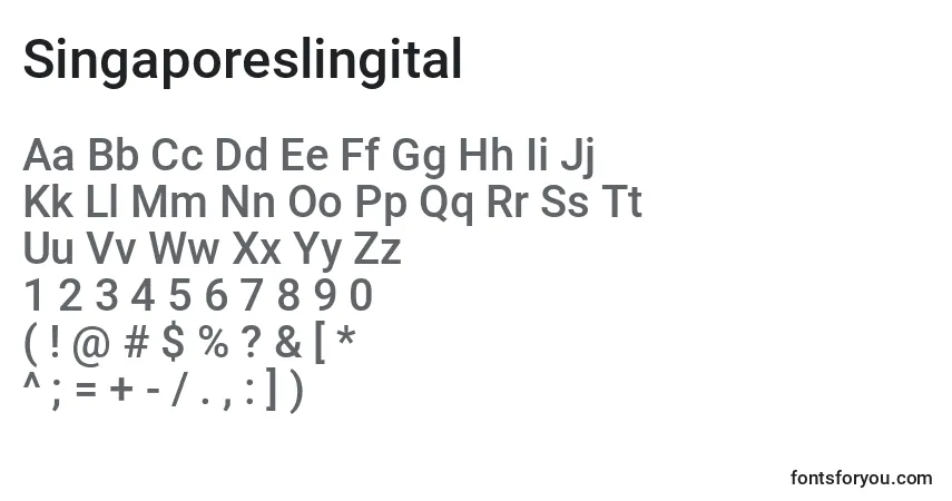 A fonte Singaporeslingital – alfabeto, números, caracteres especiais