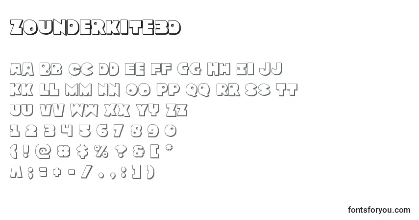 Czcionka Zounderkite3D – alfabet, cyfry, specjalne znaki