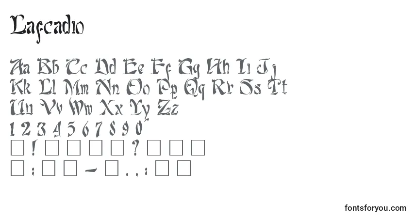 A fonte Lafcadio – alfabeto, números, caracteres especiais