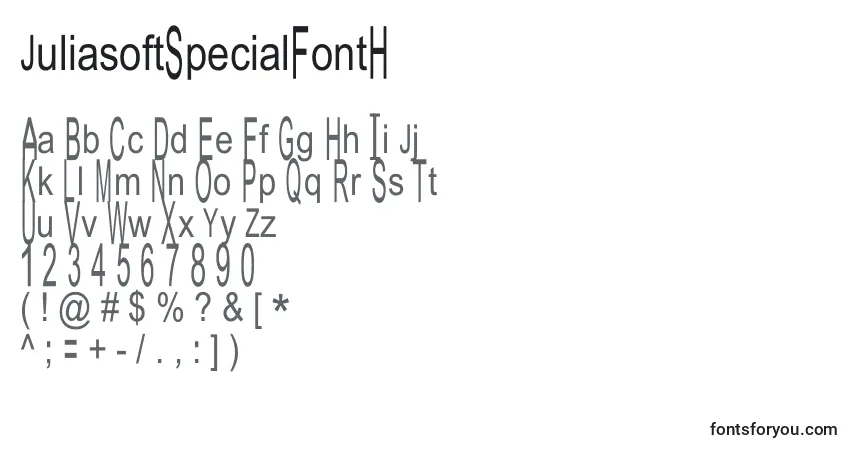 A fonte JuliasoftSpecialFontH – alfabeto, números, caracteres especiais