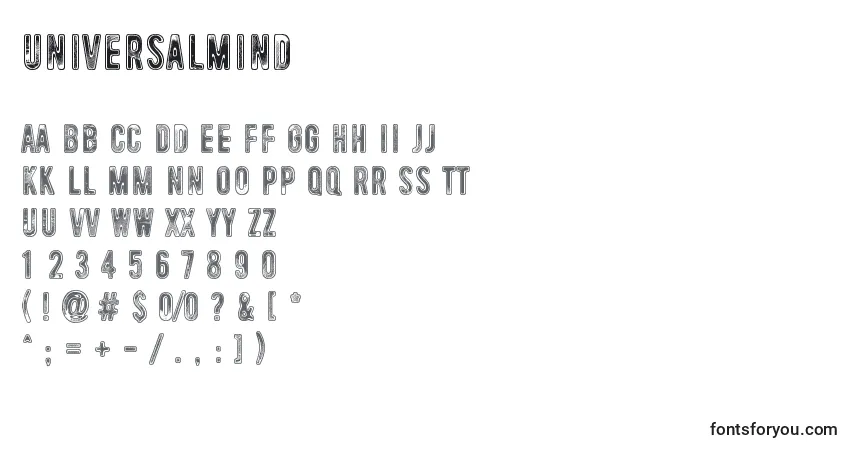 A fonte UniversalMind – alfabeto, números, caracteres especiais
