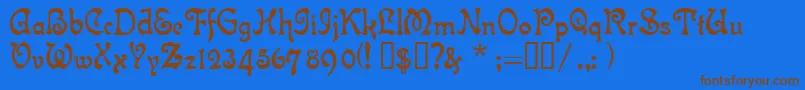 フォントIslabell – 茶色の文字が青い背景にあります。