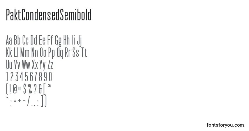 A fonte PaktCondensedSemibold – alfabeto, números, caracteres especiais