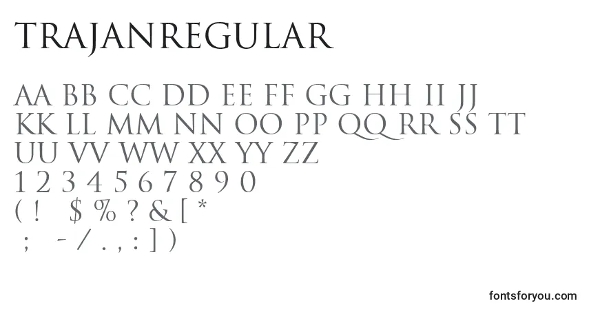 Schriftart TrajanRegular – Alphabet, Zahlen, spezielle Symbole