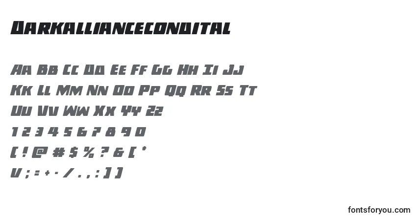 Шрифт Darkalliancecondital – алфавит, цифры, специальные символы