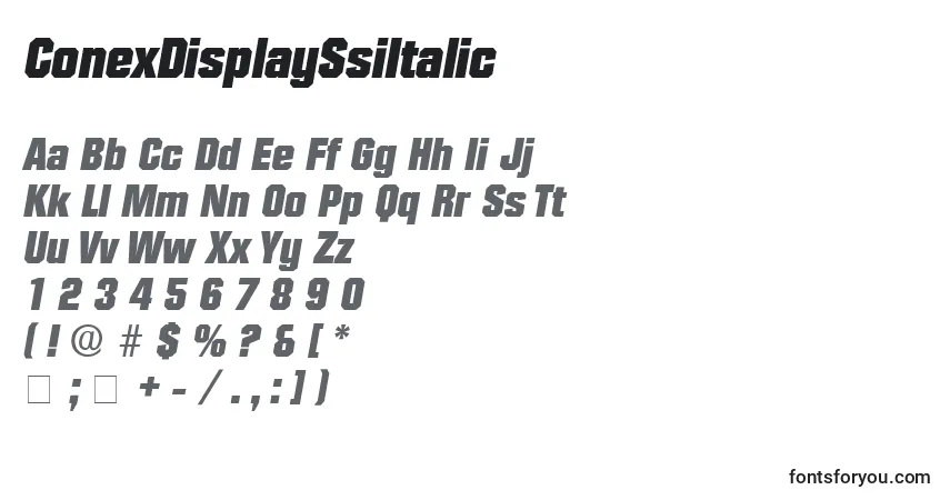 Czcionka ConexDisplaySsiItalic – alfabet, cyfry, specjalne znaki