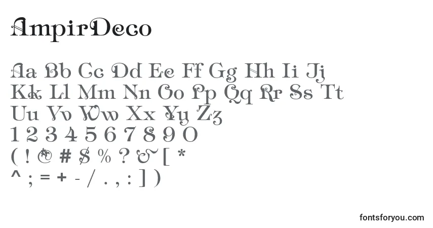 Schriftart AmpirDeco – Alphabet, Zahlen, spezielle Symbole